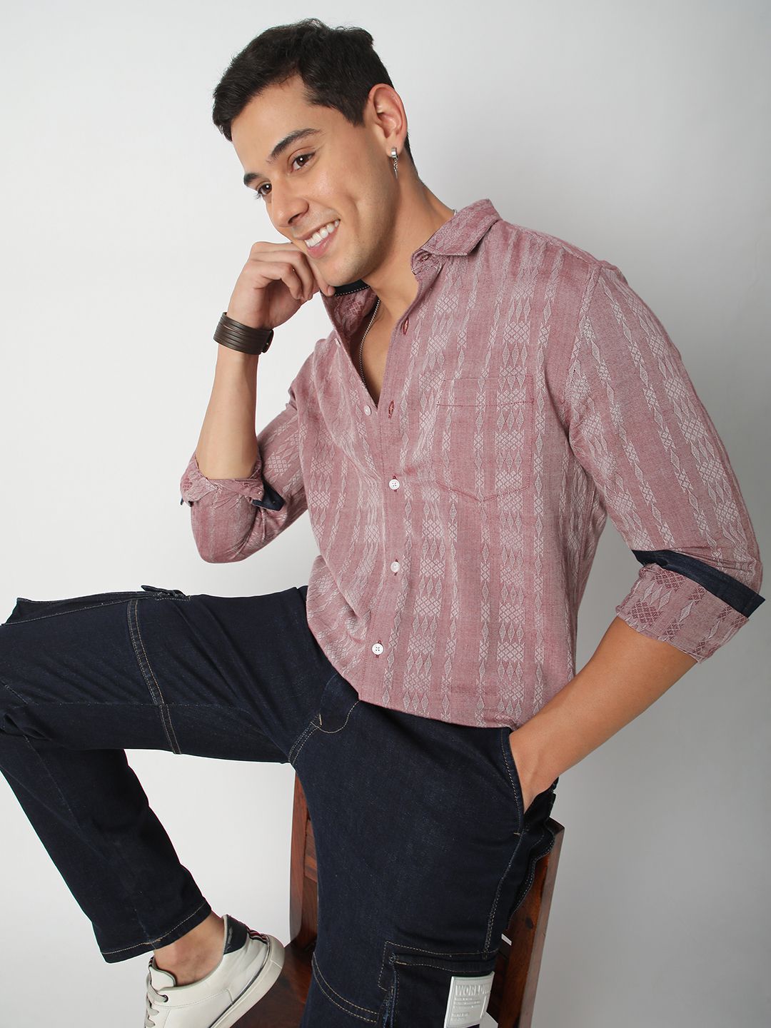 VASTRADO Men Classic Spread Collar Tartan Checked Cotton Slim Fit Casual Shirt