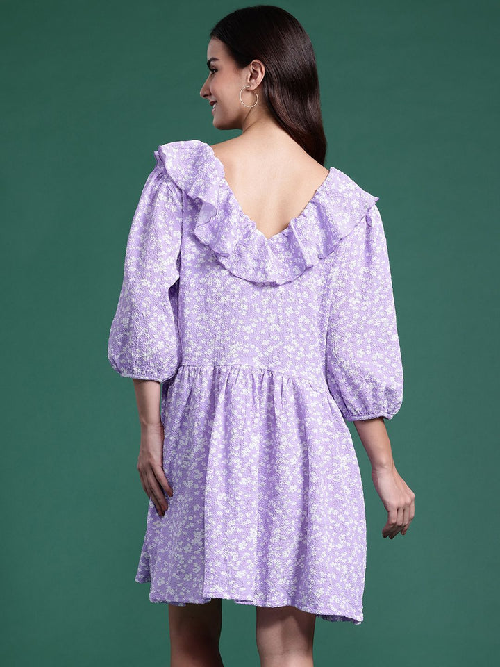 DressBerry Floral Print Puff Sleeve Fit & Flare Dress