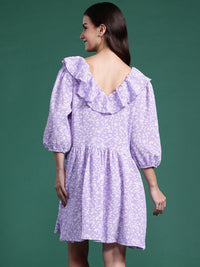 DressBerry Floral Print Puff Sleeve Fit & Flare Dress