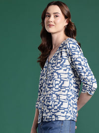 DressBerry Printed Ruched Sleeve Top