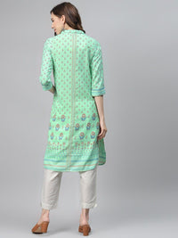 Global Desi Women Green & Red Printed A-Line Kurta