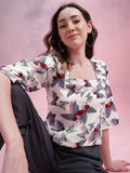 DressBerry Conversational Print Square Neck Flared Sleeves Top