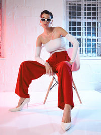 SASSAFRAS Women Red Loose Fit High-Rise Parallel Trousers