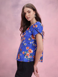 DressBerry Floral Printed Petal Sleeve Top