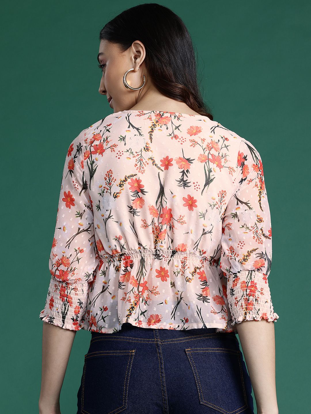 DressBerry Floral Print Cinched Waist Top
