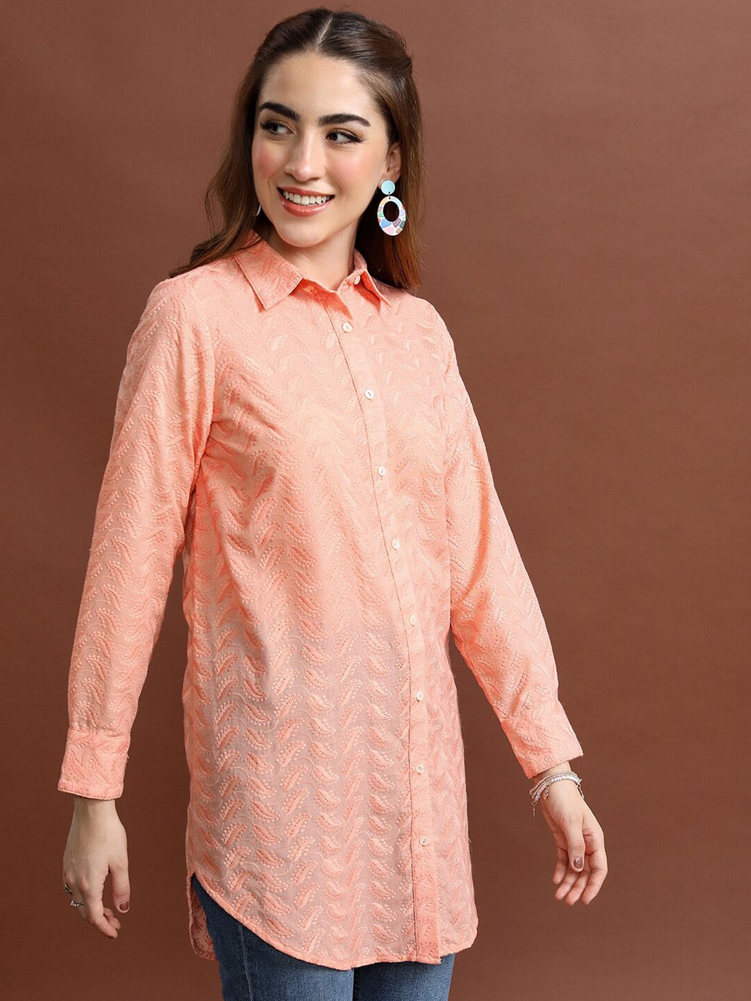 Vishudh Floral Embroidered Opaque Casual Shirt