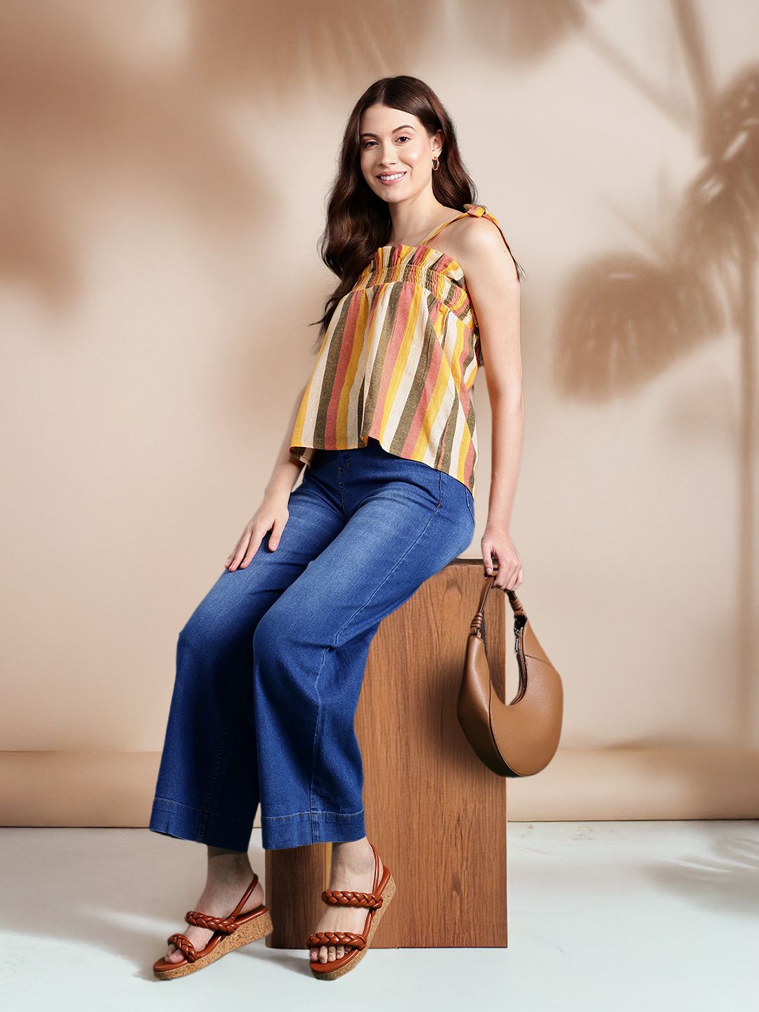 DressBerry Striped Smocked Cotton A-line Top