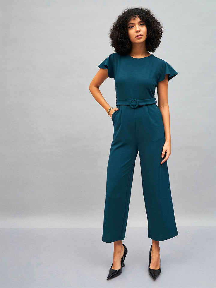 SASSAFRAS Green Belted Basic Jumpsuit