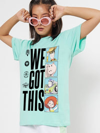 Bewakoof Typography Printed Round Neck Pure Cotton Oversized Toy Story T-shirt