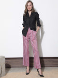 RAREISM Women Striped Slim Fit High-Rise Cotton Trousers