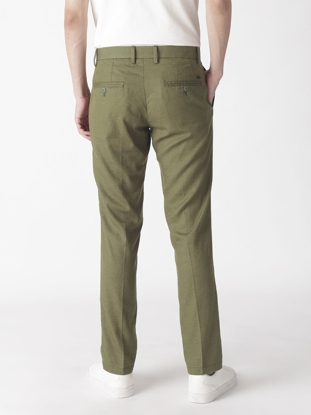 RARE RABBIT Men Olive Green Slim Fit Chinos Trousers