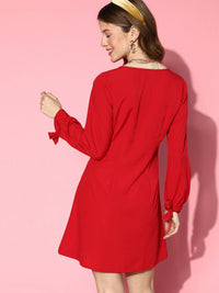 Berrylush Red Solid Crepe Mini A-Line Dress