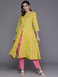 Indo Era Floral Printed Empire Gotta Patti Pure Cotton Kurta With Trousers