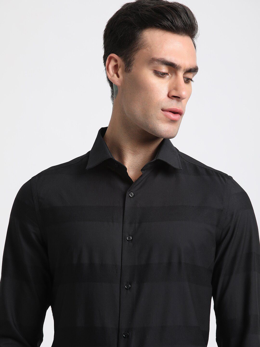 THE BEAR HOUSE Slim Fit Horizontal Stripes Pure Cotton Formal Shirt