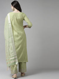 Indo Era Women Green Yoke Design Regular Kurta with Palazzos & Dupatta