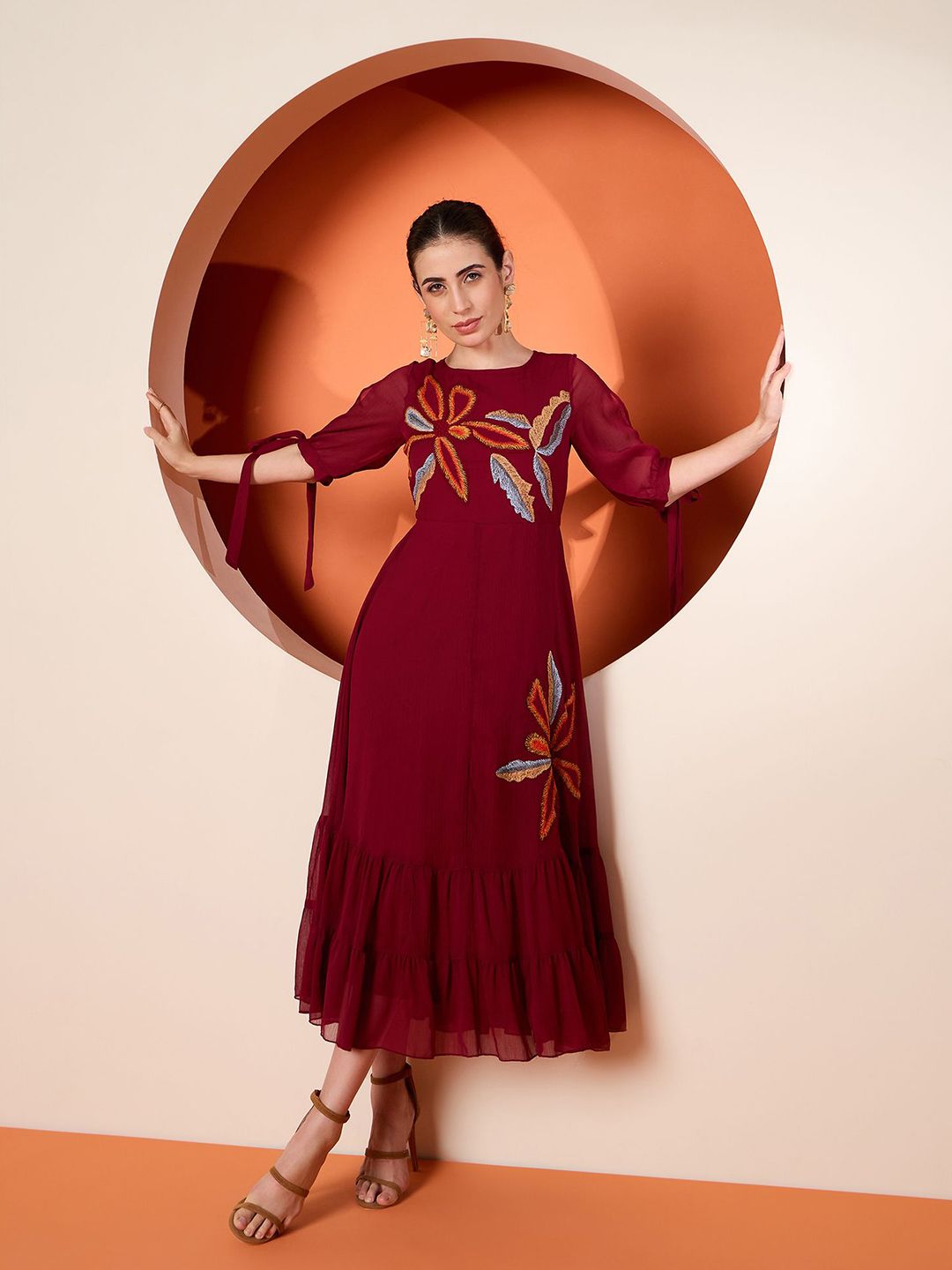 Antheaa Women Embroidered A-Line Maxi Dress