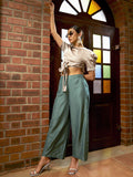 W Women Green Solid Straight Palazzos