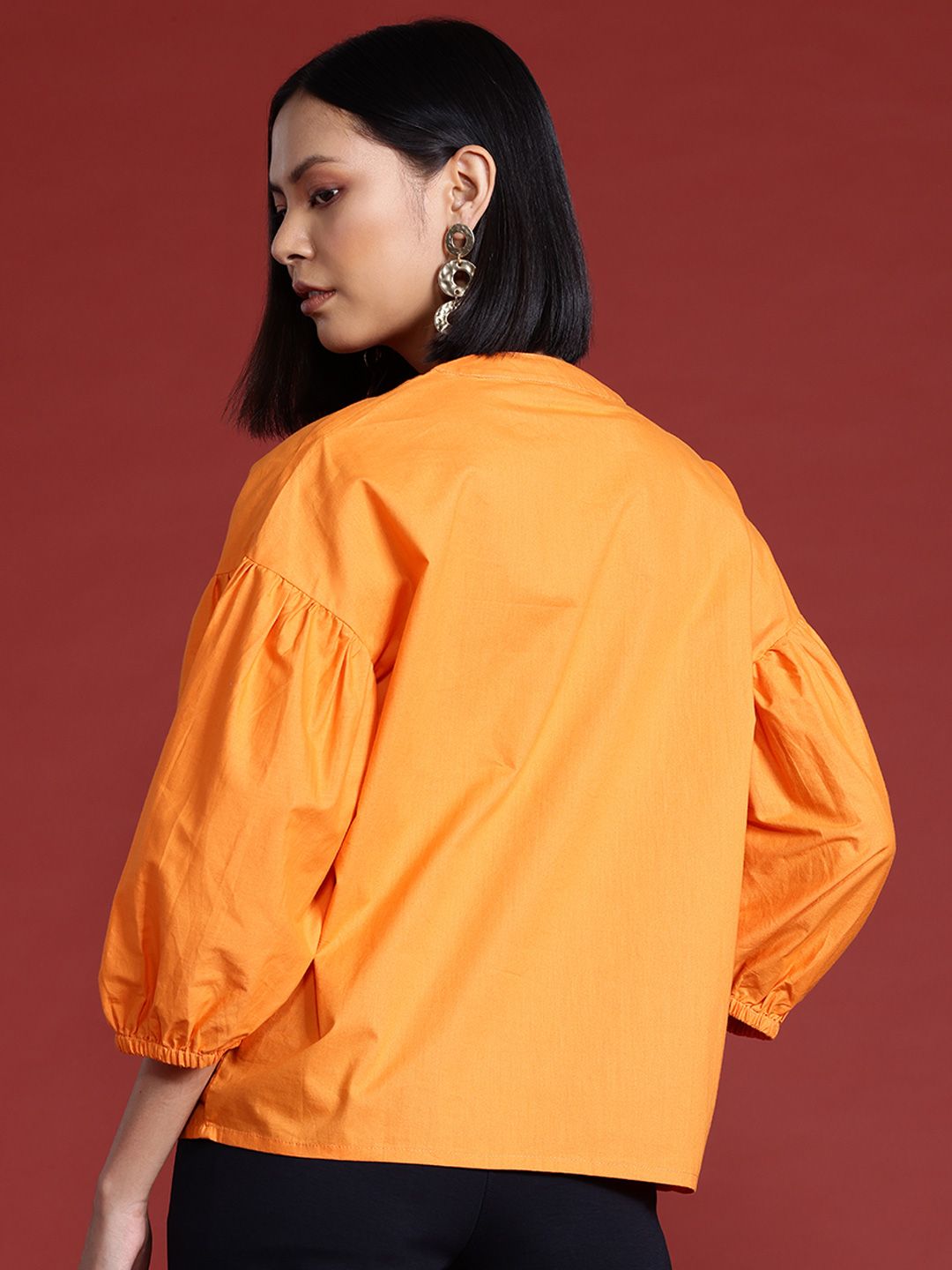 all about you Mandarin Collar Puff Sleeve Top