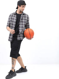 HIGHLANDER Men Grey Slim Fit Tartan Checks Checked Casual Shirt