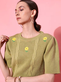 STREET 9 Women Green Floral Sweater