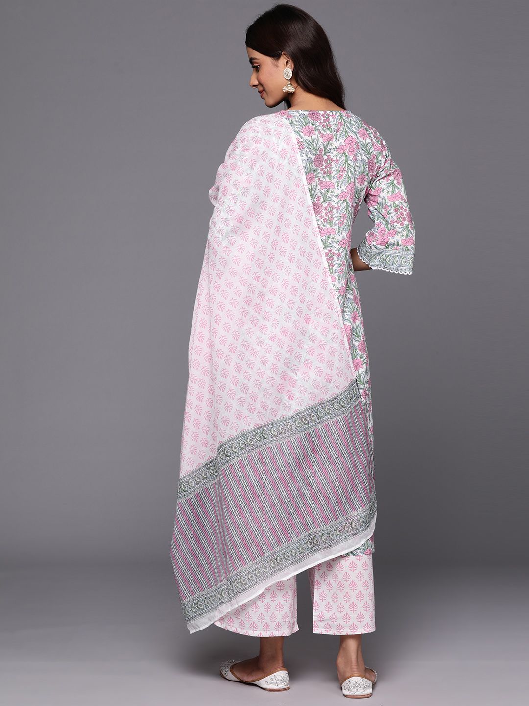 Libas Floral Printed Regular Pure Cotton Kurta with Palazzos & Dupatta