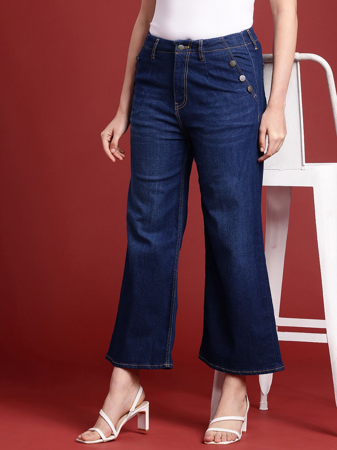 all about you Women Wide Leg High-Rise Light Fade Stretchable Jeans
