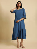 W Blue Bell Sleeves Layered A-Line Midi Dress