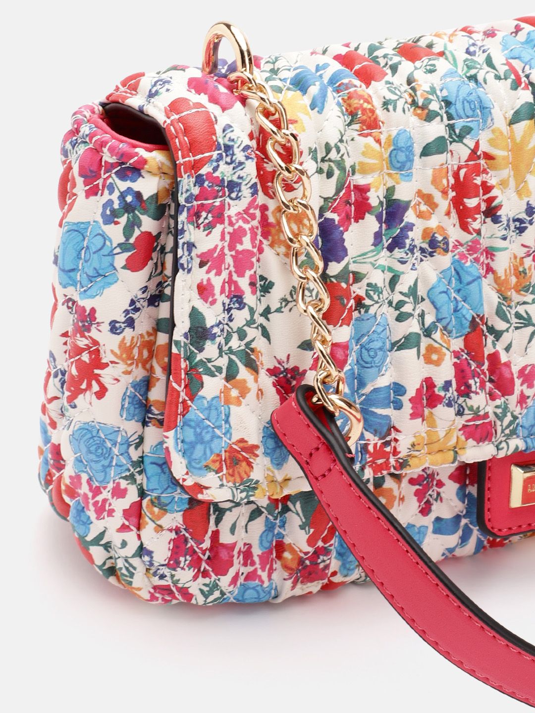 Lino Perros Floral Printed Structured Shoulder Bag With Quilted Detail