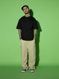 Bewakoof Men Black Solid Oversized T-shirt