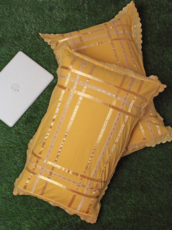 HOSTA HOMES Set Of 2 Orange Lace Embroidered 280 TC Rectangular Pillow Covers