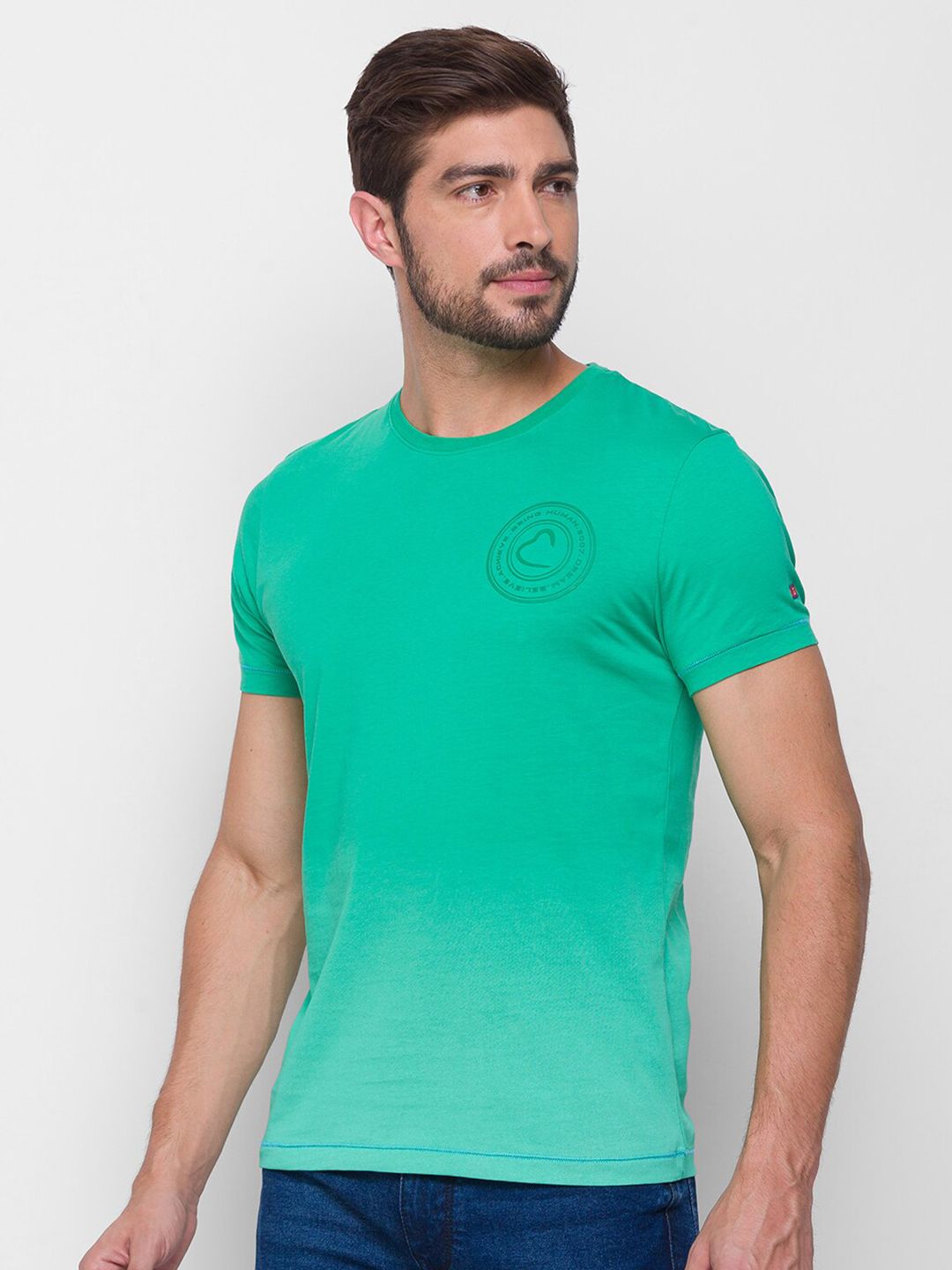 Being Human Men Green Solid Pure Cotton T-shirt