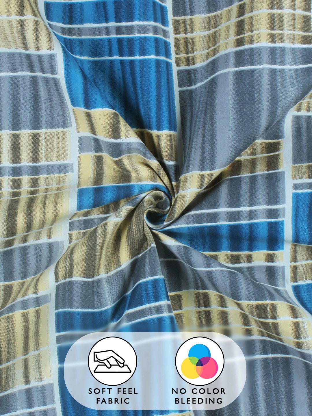 Story@home Arena Grey & Blue Printed 180 TC Fitted King Bedsheet & 2 Pillow Covers