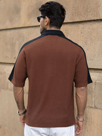 Powerlook Colourblock  Polo Collar Drop-Shoulder Sleeves Oversized T-shirt