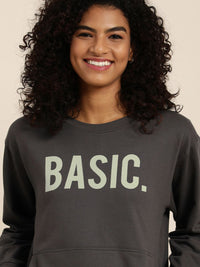 DILLINGER Women Grey Typographic Oversized Sweatshirt