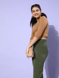 STREET 9 Women Chic Brown Solid Cropped Top