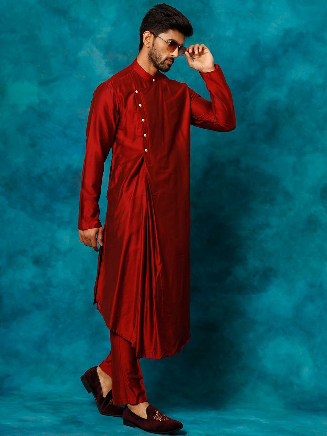 VASTRAMAY Mandarin Collar Straight Kurta
