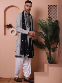 Jompers Embroidered Mandarin Collar Long Sleeves Kurta with Salwar & Dupatta