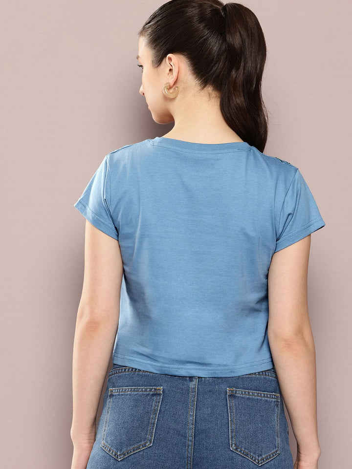 DILLINGER Women Regular Cropped Fit Embroidery Crew Neck Tshirt