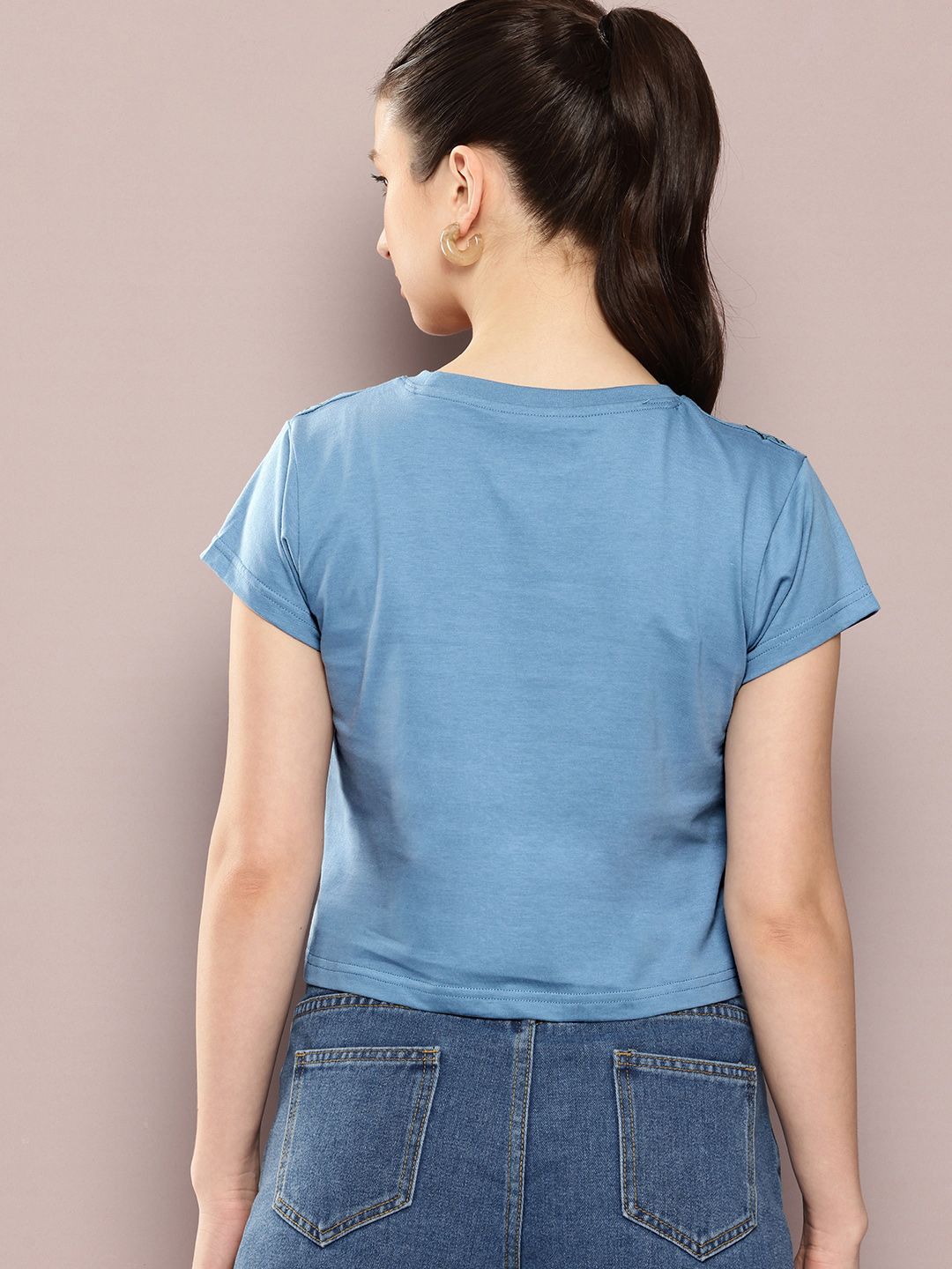 DILLINGER Women Regular Cropped Fit Embroidery Crew Neck Tshirt