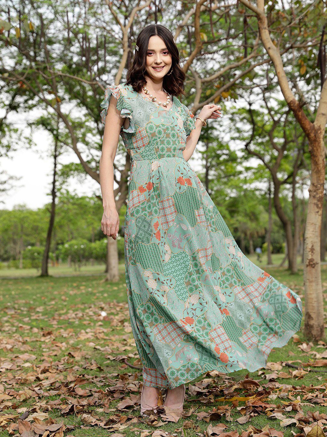 STREET 9 Floral Print Flutter Sleeve A-Line Dress