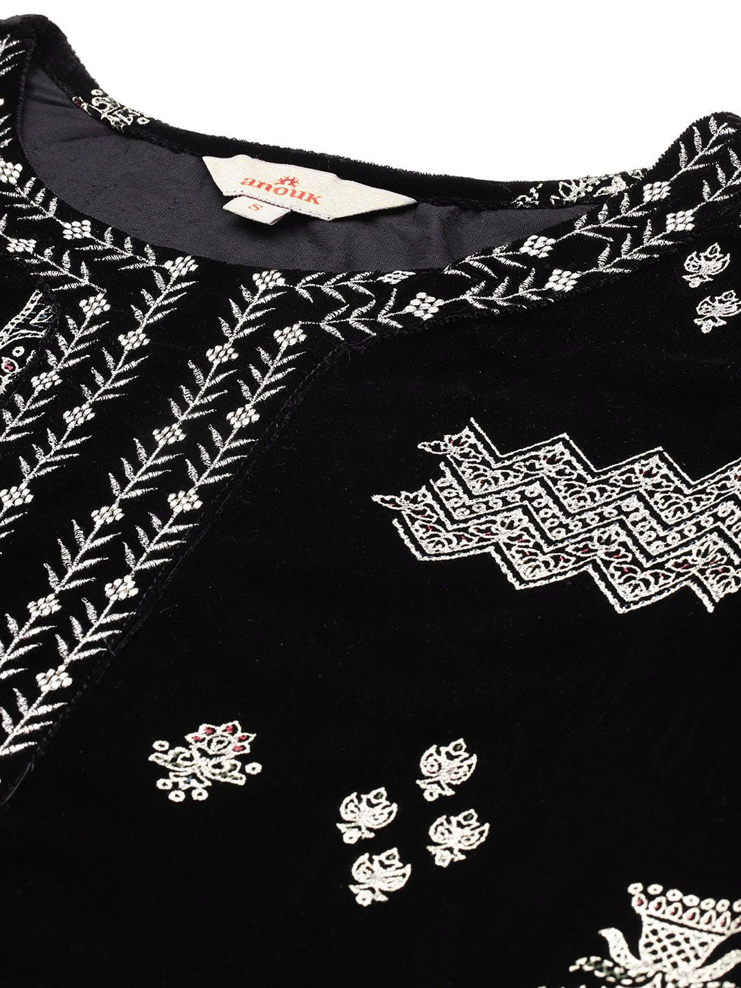 Anouk Women Tyohar Collection Ethnic Motifs Printed Thread Work Velvet Finish A-Line Kurta