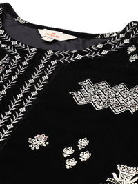 Anouk Women Tyohar Collection Ethnic Motifs Printed Thread Work Velvet Finish A-Line Kurta