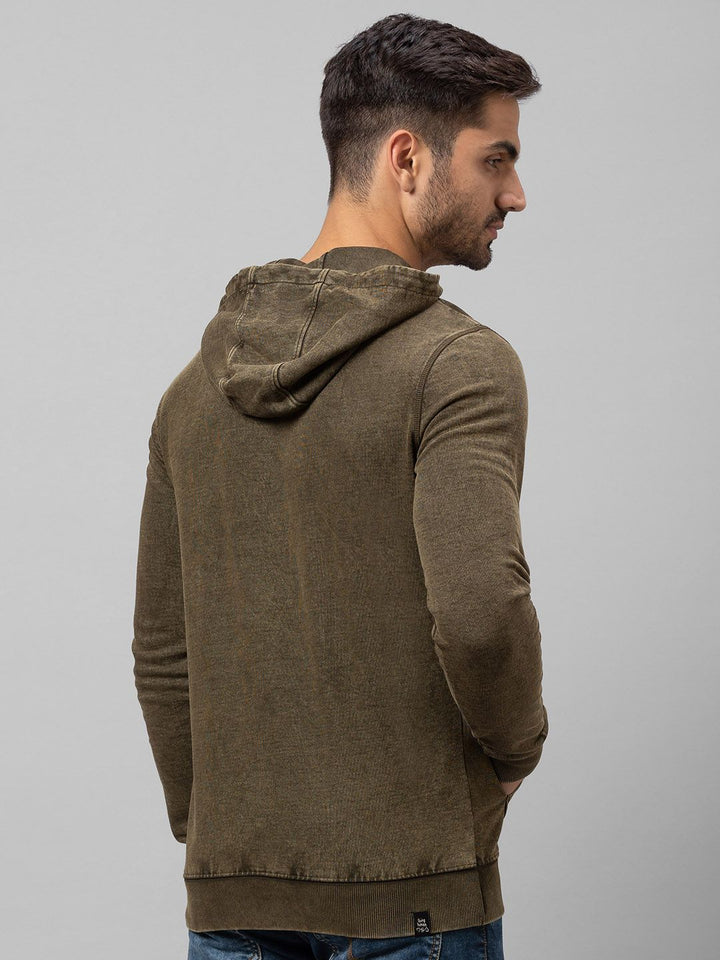 Being Human Men Olive Green Printed Hooded Cotton Sweatshirt