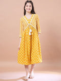 pspeaches Girls Ethnic Motifs Print Cotton V-Neck A-Line Midi Dress