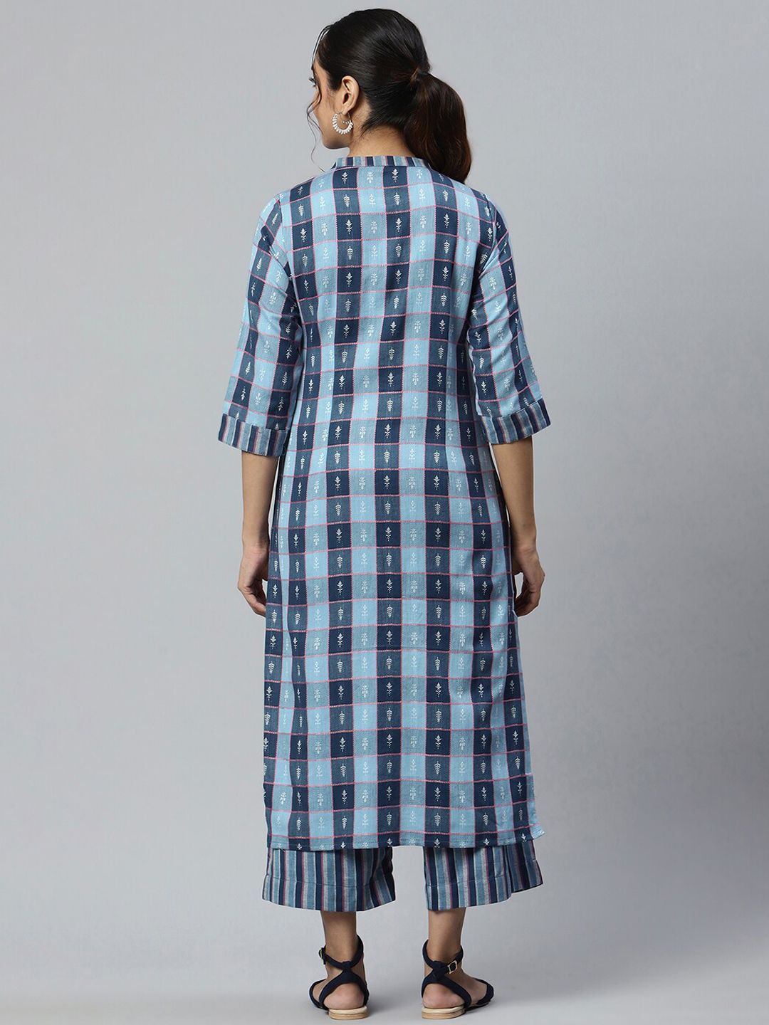 AURELIA Women Blue Printed Chanderi Cotton Kurta Set