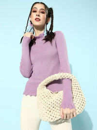 STREET 9 Women Lavender Acrylic Ribbed Pullover