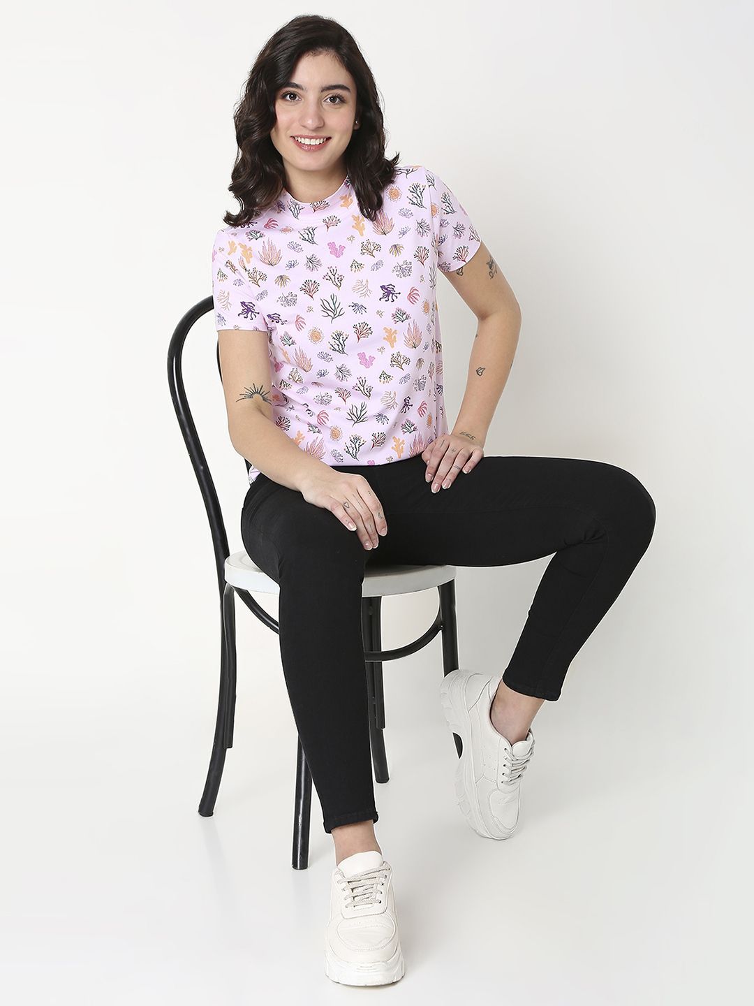 SPYKAR Women Conversational Printed High Neck T-shirt