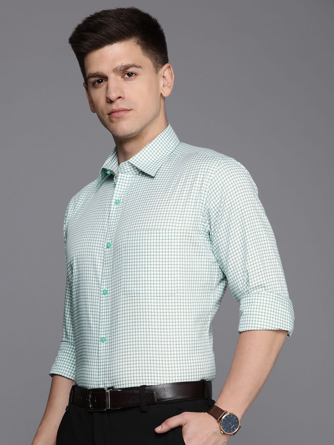 Raymond Men Slim Fit Micro Checks Pure Cotton Formal Shirt