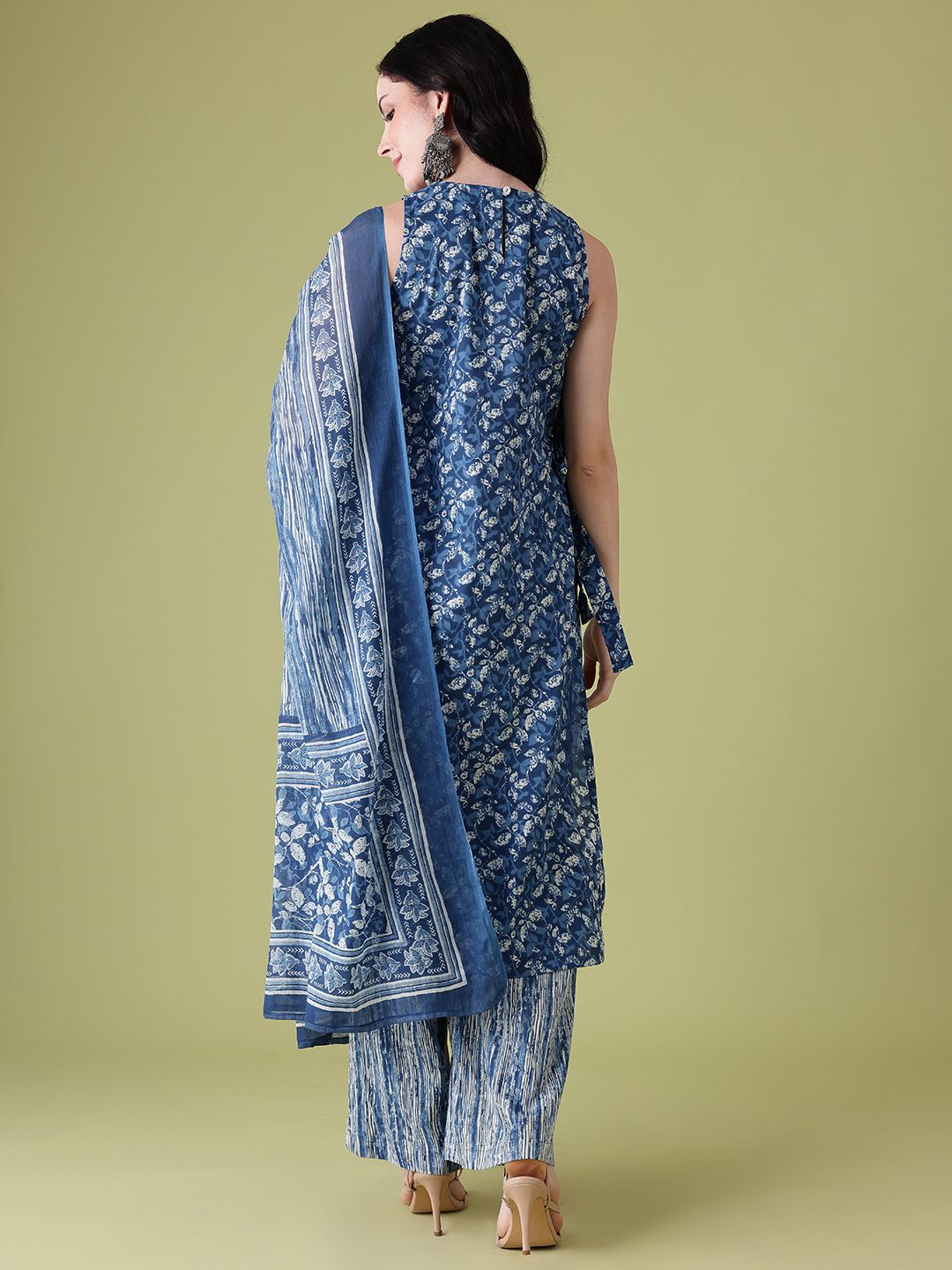 Anouk Floral Printed High Slit Pure Cotton Kurta with Trousers & Dupatta