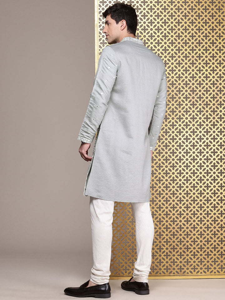 House of Pataudi Geometric Embroidered Mandarin Collar Mirror Work Jashn Kurta